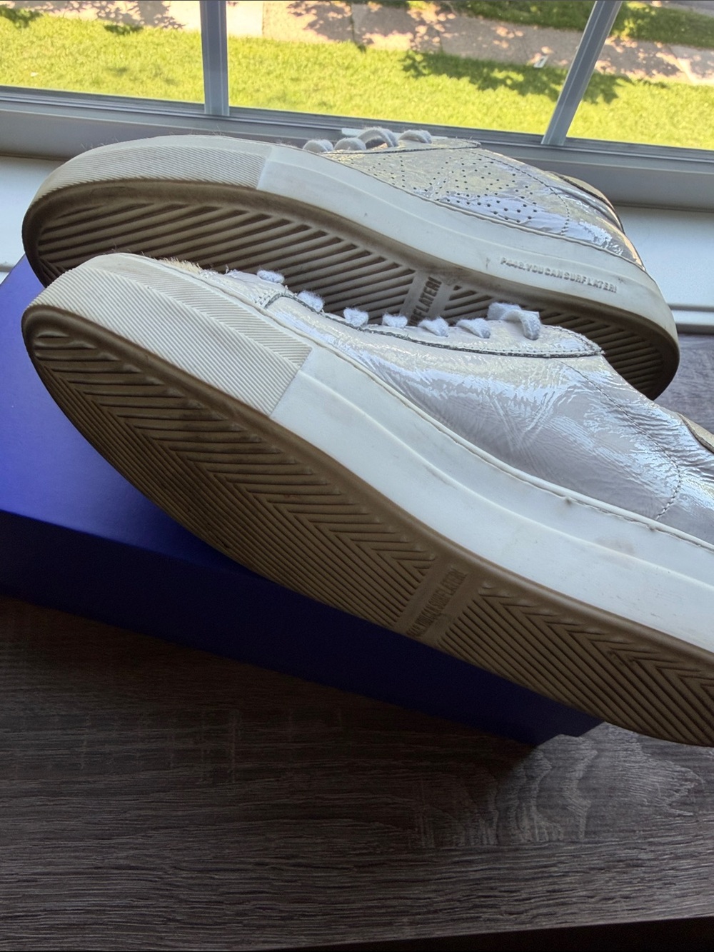 P448 Cream and White Low-Top Leather Sneakers - Picture 6 of 7